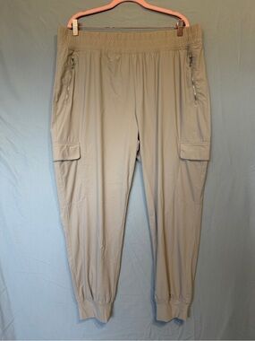 Old Navy Womens High-Waisted SleekTech Cargo Joggers Size XL Beige Sporty Comfy